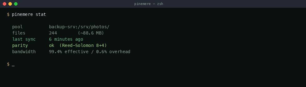pinemere stat output